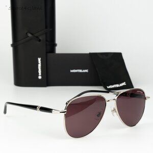 Montblanc Women Sunglasses Silver Black Violet Pilot MB0345S 002 NEW AUTHENTIC